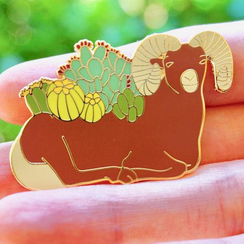 Cactus bighorn sheep enamel pin